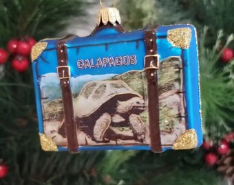 Galapagos Island Suitcase Blown Glass Christmas Ornament Decoration