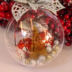 Beautiful chocolate filled personalised Chistmas bauble decoration