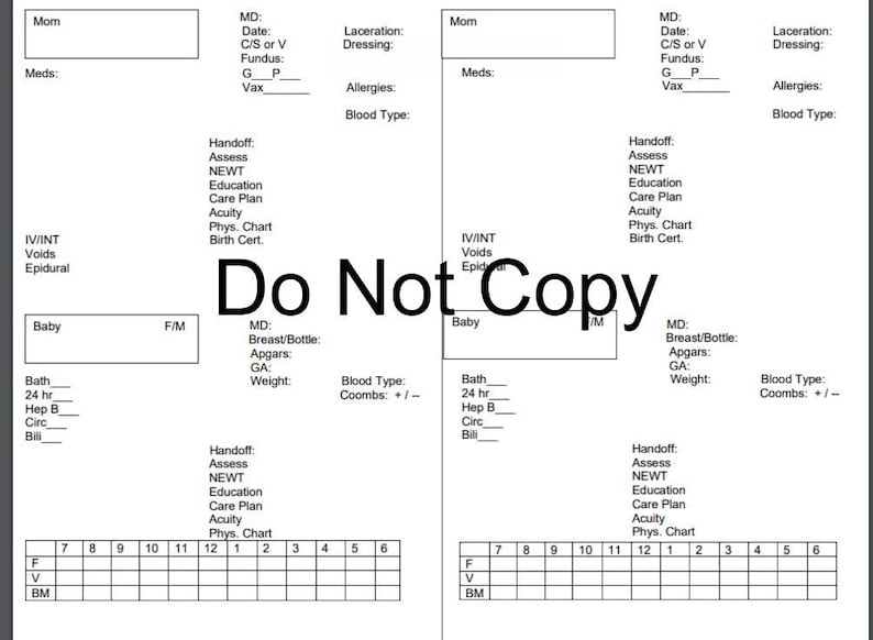 Postpartum Report Sheet Nurse Report Sheet Mother Baby - Etsy
