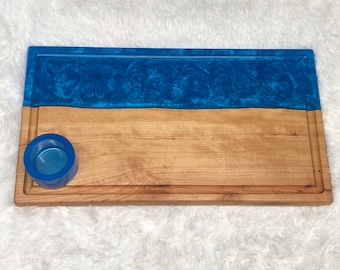 Charcuterie Board / Cutting Board - Cherry Wood - Blue Epoxy