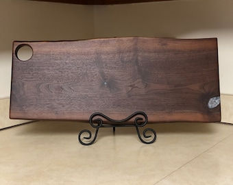 Cutting Board - Live Edge - Dark Walnut - Gray Epoxy