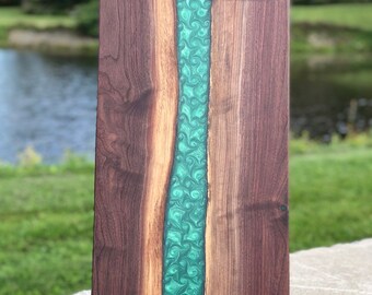 Charcuterie/Cutting Board - Dark Walnut - Green Epoxy Resin