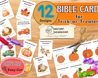 Chrześcijańskie karty z wersetami biblijnymi na Halloween Karty z traktatami „Sztuczka albo psikus” Karty ewangelii dla dzieci Karty do rozdawania Biblii Karty „Kufer albo psikus” (plik PDF do pobrania)