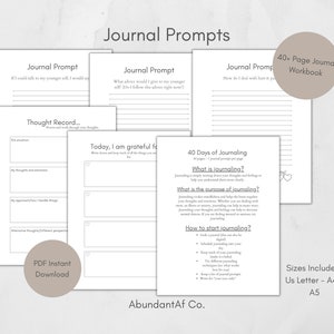 Invites de journal, Journal de santé mentale, Journal de soins personnels, Invites d&#39;écriture, Pages de journal téléchargeables