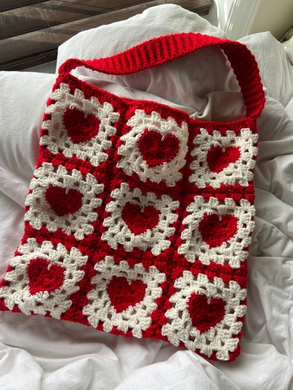 Heart-shaped Granny Square Tote Bag | Etsy