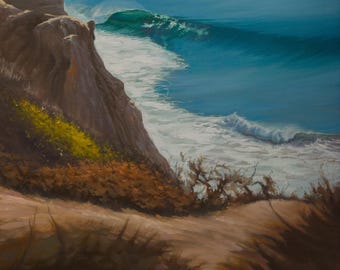 Impresión digital de Happy Trails de una pintura al óleo original, arte de surf, California, arte mural costero.