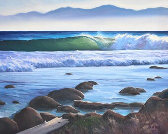 Impresión digital de El Capitán, una pintura al óleo original, Santa Bárbara, California, arte mural costero.