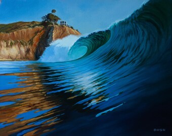 Impresión digital de El Moro, pintura al óleo original, sur de California, arte mural costero.