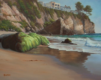 Cuadro mural costero de Three Arch Bay, impresión digital de pintura al óleo de Laguna Beach