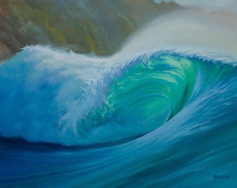 Arte de olas azules del océano, impresión digital, Bali, Indonesia, arte mural costero.