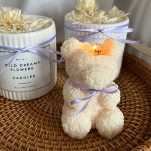Teddy Rose Bear Candle Romantic Soy Wax Gift for Valentine’s Day, Anniversary Decor, Cute Bear Candle, Wedding or New Baby Shower Gift