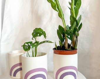 Pot de plante arc-en-ciel, cadeaux de plante pour professeur pour elle, pot de plante en céramique lilas, pot de plante succulente, jardinière d'intérieur, cadeau jardinier, plantes d'intérieur