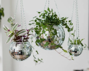 Medium Disco Ball Mirror planters, Handmade retro design,Mirror balls- Indoor hanging planter,new home gift, mirror tiles