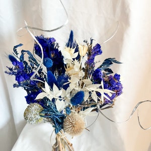 Dried Flower Bouquet, Navy and Yellow Dried Flowers, Dried Flower  Arrangement, Grey Pampas, Bunny Tails