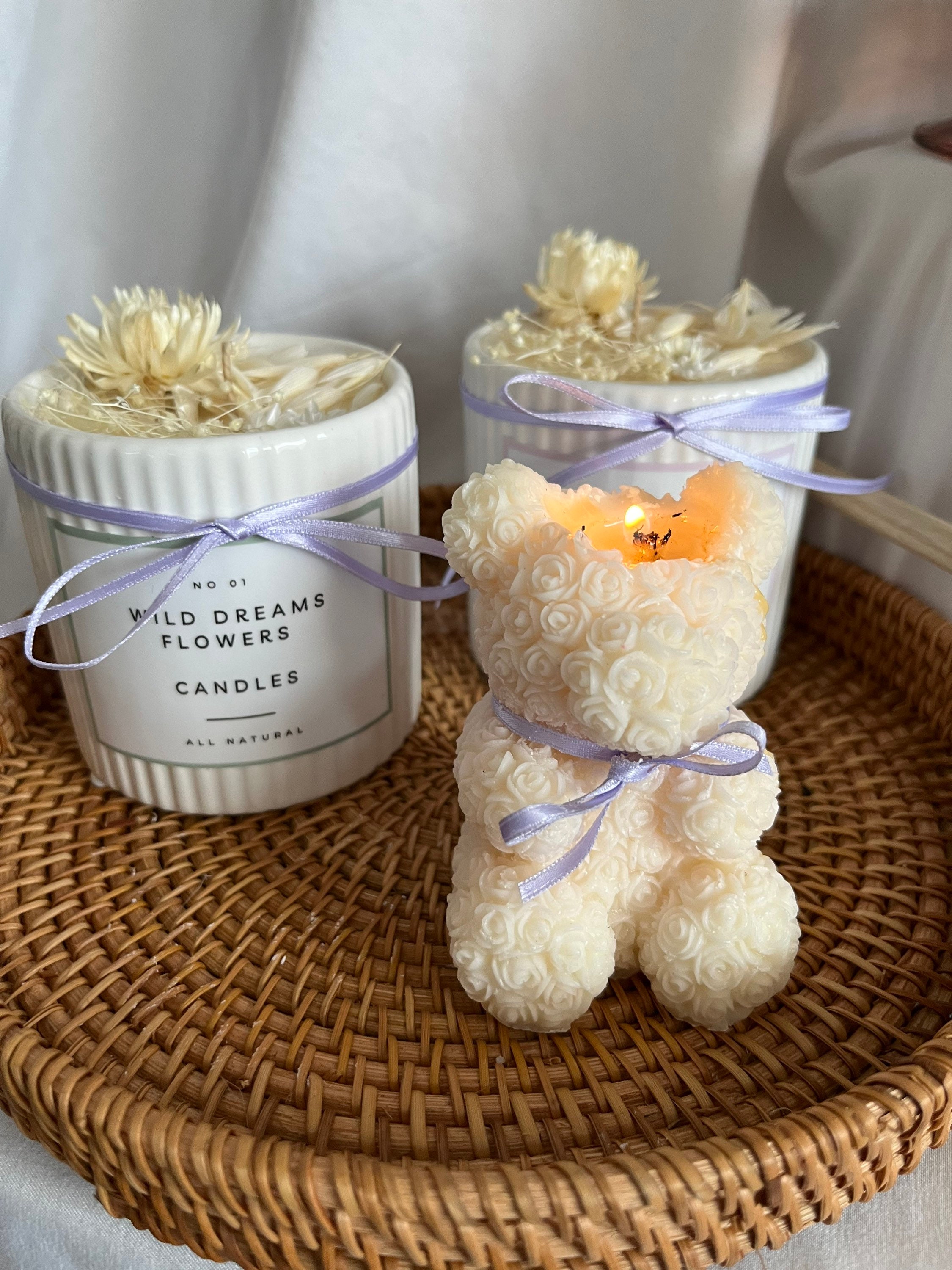 Teddy Bear Candle Bear Rose Candle Bridal Shower Wedding Gift Teddy Bear  Gifts Various Colours and Scents Luxury Candle 