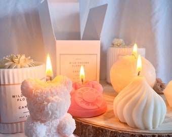 Teddy Bear Candle Bear Rose Candle Bridal Shower Wedding Gift