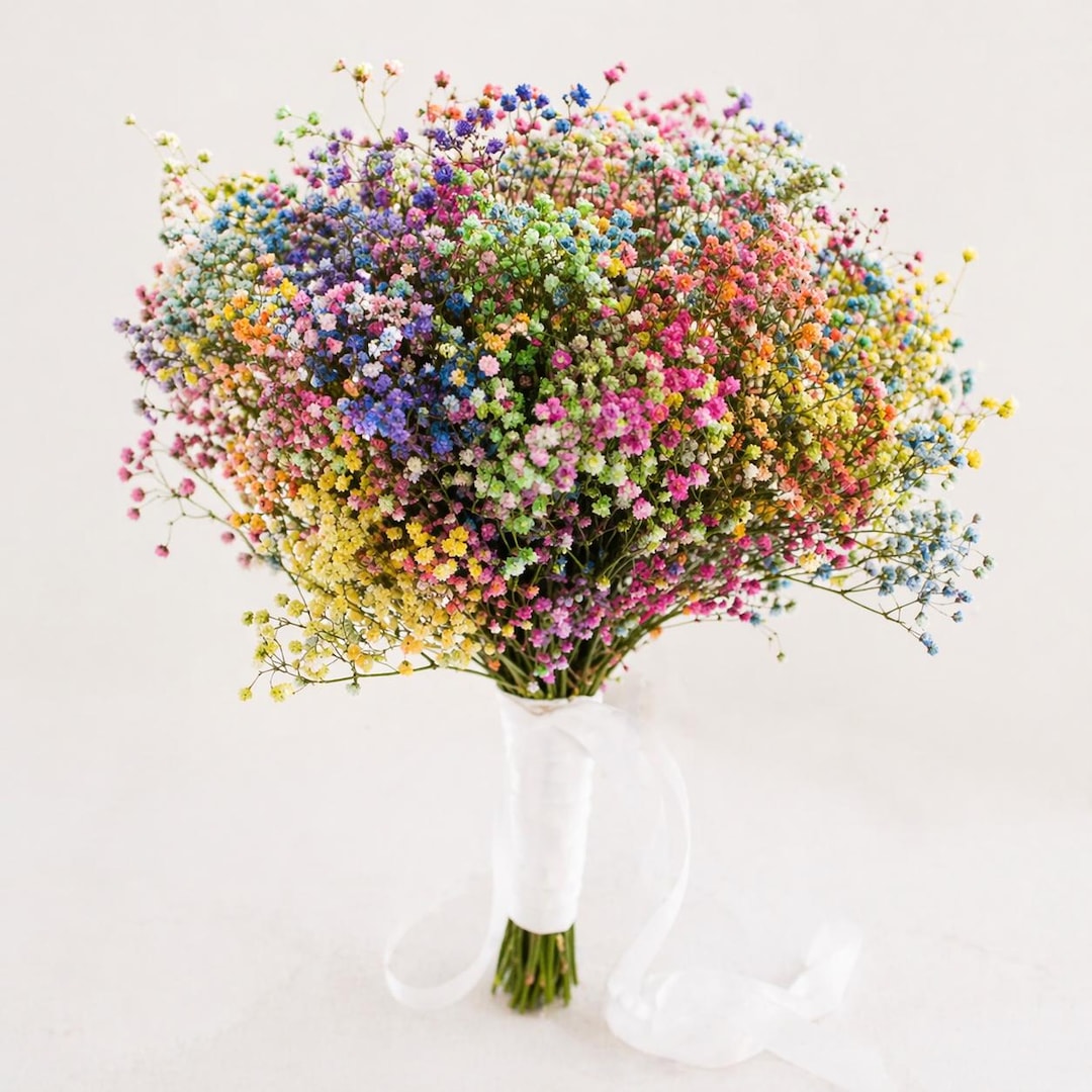 Rainbow Dried Gypsophila Wedding Bouquet | Boho Pride Bridal