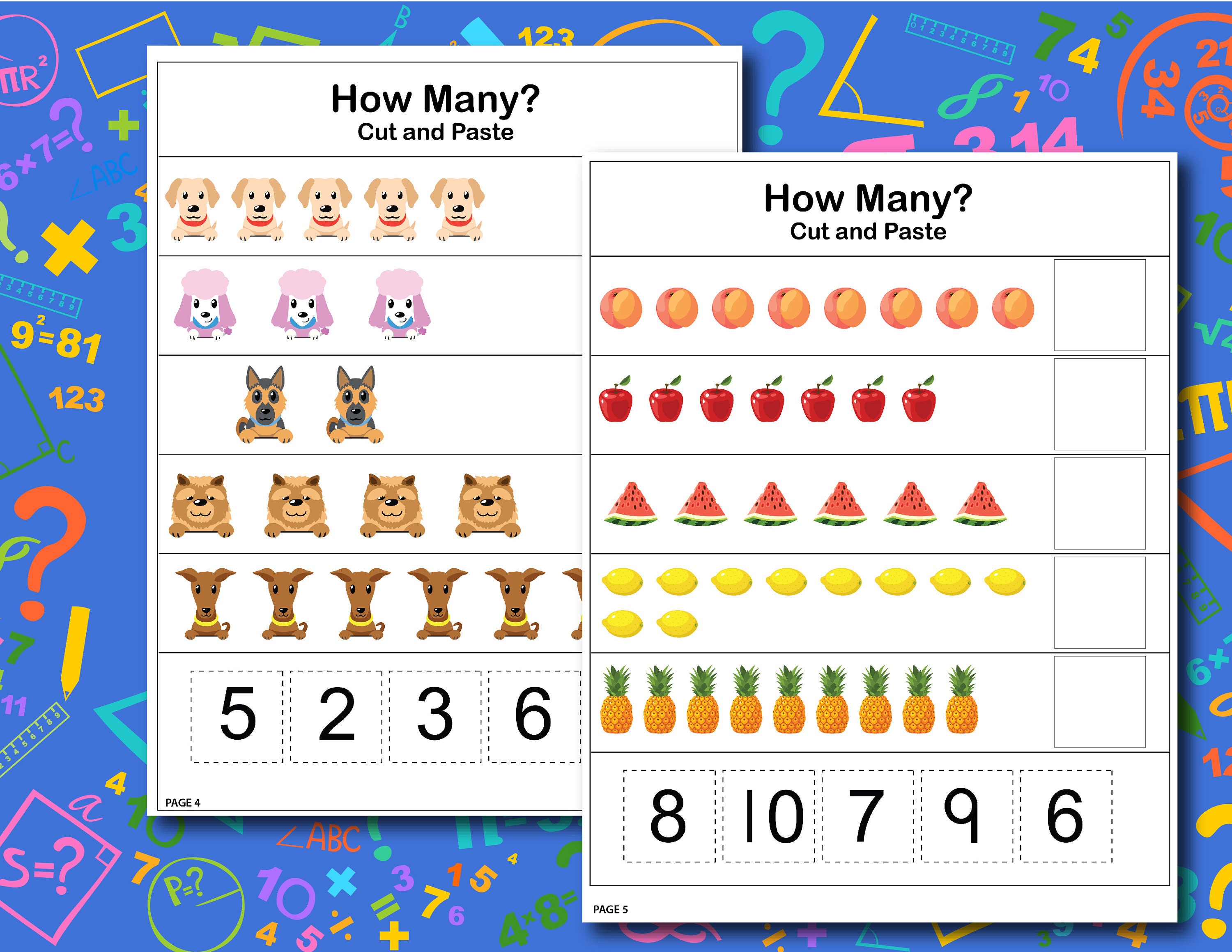 Preschool Math Worksheets: Counting & Addition (PDF Printable) - Etsy ...
