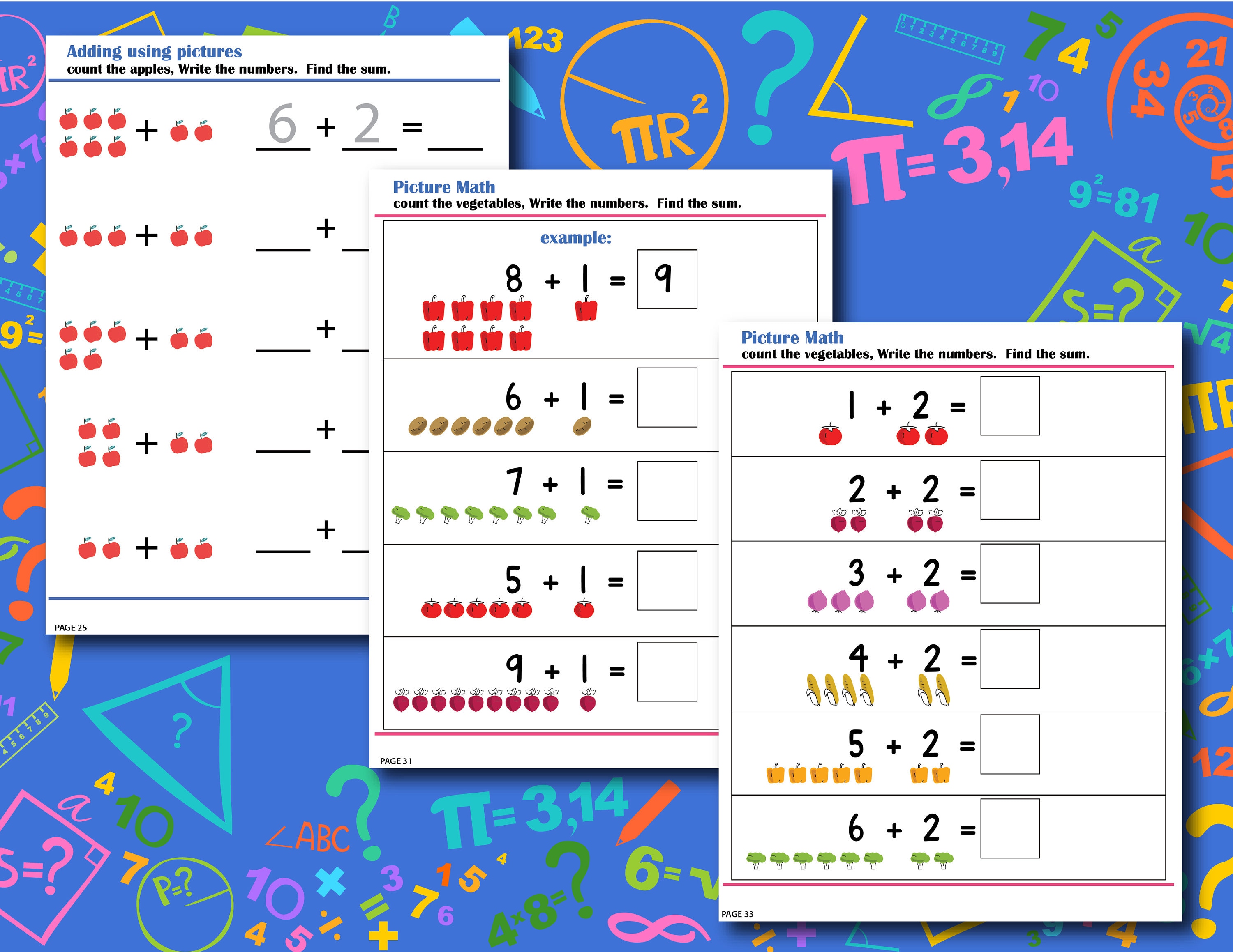 Preschol Math Preschool Math Worksheets: Counting & Addition (PDF Printable) - Etsy