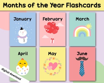 Months of the Year Flashcards: Pastel Classroom Decor (Digital Download)