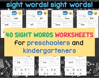 Preschool & Kindergarten Sight Word Worksheets - 40 sight words!