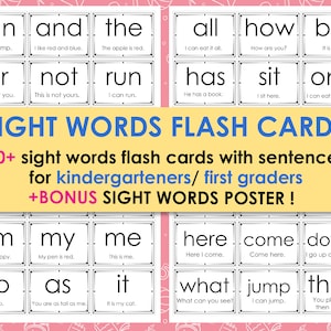 Plus de 40 cartes-mots Sight avec phrases