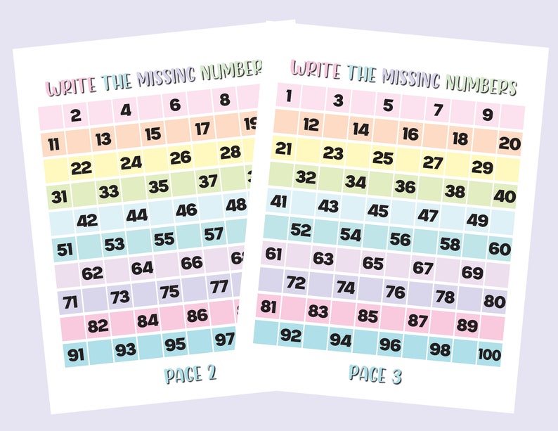 Pastel Count to 100 Chart: Homeschool Number Poster, Worksheets ...