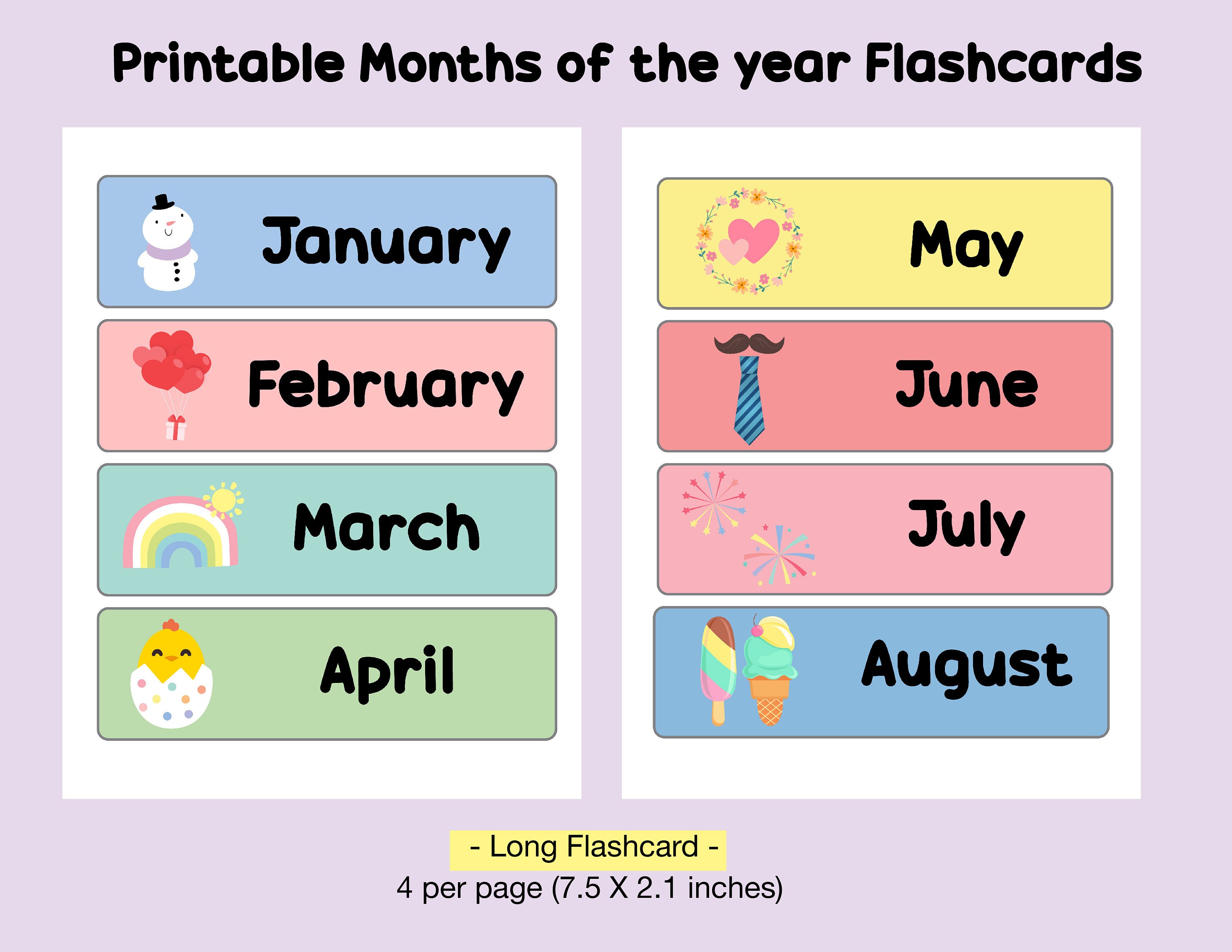 Months Of The Year Flashcards Printable Month Of The Year Cards 
