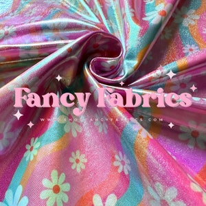 Ready To Ship | Wavy Daisy | Printed Holographic 2.0 | 4 Way Stretch | Bows | Apparel | Holographic Fabric | Fast Shipping | USA