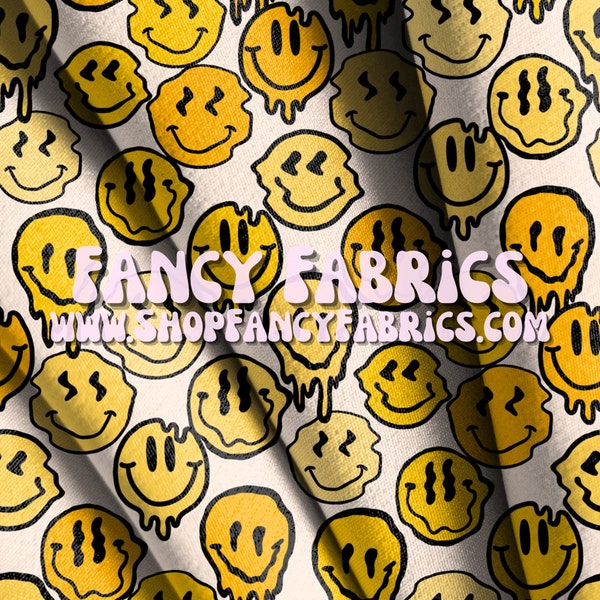 Trippy Smiles (Yellow) | Fabric By The Yard | Bullet | Double Brushed Polyester | Swim | Holographic | Mesh | Velvet | TAT - 2-3 weeks