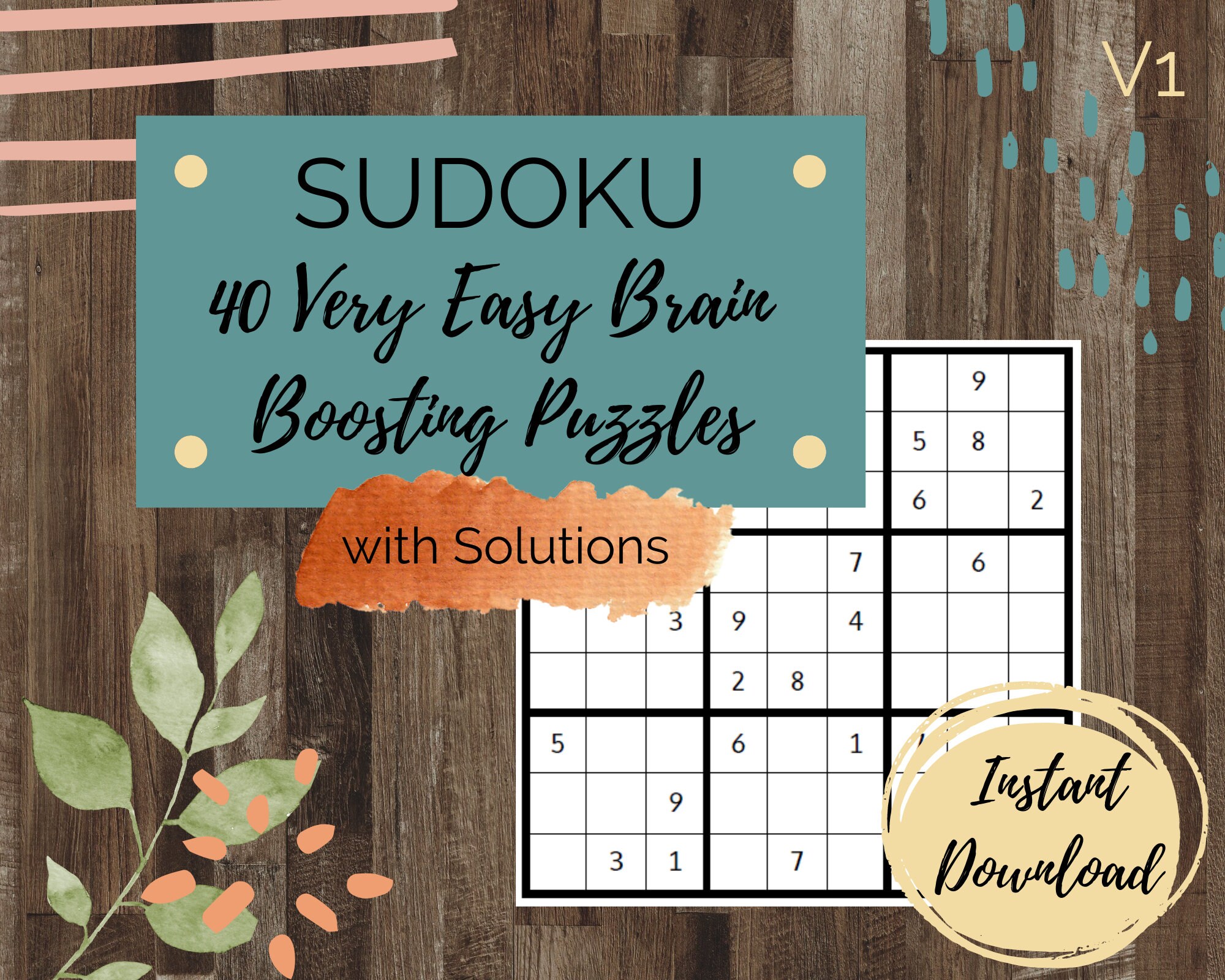 very easy sudoku puzzles with solutions 40 sudoku printable etsy
