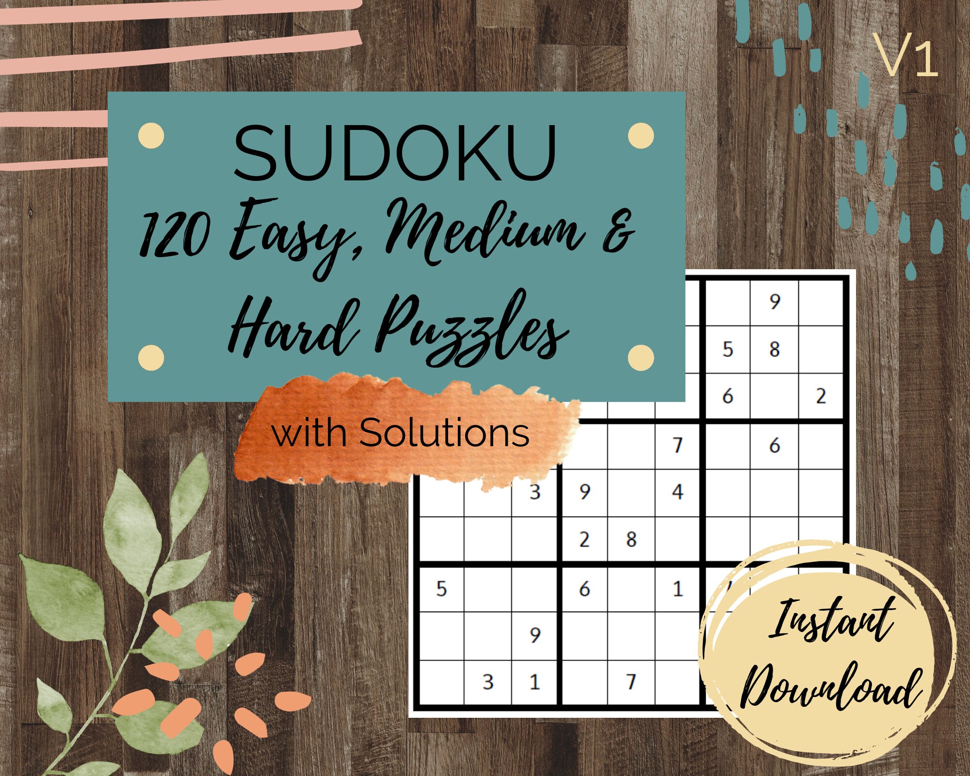 easy med hard sudoku puzzles with solutions 120 printable etsy