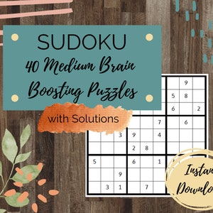 easy sudoku puzzles with solutions 40 sudoku printable etsy