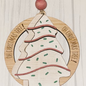 Little Debbie Christmas Tree Cake Ornament Laser Engraved, Custom Name Ornament, Personalization, Sanded Poplar