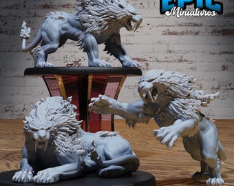 Sabertooth Beast Set of 3 DND Miniatures Beast Hunt Collection Dungeons and Dragons Mini Resin 3d Printed Tiger