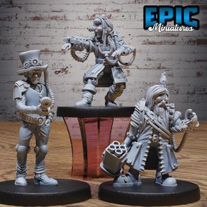 Steampunk Citizen Set of 3 DND Miniatures Construct Laboratory Collection Dungeons and Dragons Mini Sharpshooter Time Keeper Inventor Dwarf
