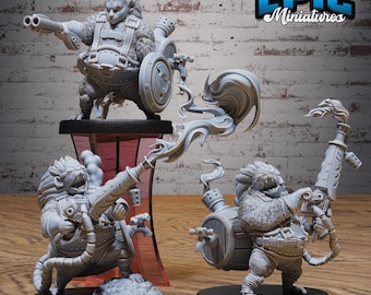 Hedgehog Arsonist Set of 3 DND Miniatures Mechanus Clockwork Collection Dungeons and Dragons Mini Resin 3d Printed Steampunk