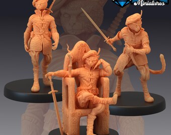 Tabaxi Black Cat Set of 3 DND Minis | Last Rebellion Collection | TTRPG | Waterdeep Exandria Tiamat Curse Strahd Catfolk