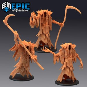 Death Set of 3 DND Miniatures Restless Bones  Collection Dungeons and Dragons Mini Resin 3d Printed Scythe Magic Grim Reaper