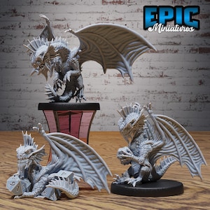 Silver Dragon Wyrmling Set of 3 DND Miniatures Dragon Hunt Collection Dungeons and Dragons Mini Resin 3d Printed