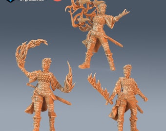 Guild Mage Set of 3 DND Miniatures Guild of Thieves Collection Dungeons and Dragons Mini Resin 3d Printed Fire Magic Flame Sword Dagger