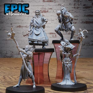 Witch Coven of 8 DND Miniatures Witch Forest Collection Dungeons and Dragons Mini Resin 3d Printed