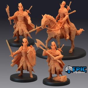 Set of 4 DND Miniatures Restless Bones Death Knight Collection Dungeons and Dragons Mini Resin 3d Printed Torch Axe Rider Sword & Shield