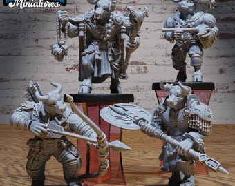 Minotaur Tribe Minotaurfolk Set of 8 DND Miniatures NPC Fun Pack Collection Dungeons and Dragons Resin 3d Printed