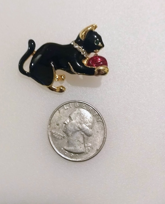 Vintage Enamel and Rhinestone Cat/Kitten Brooch/P… - image 2