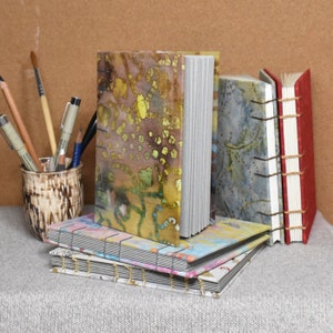 Unlined A6 Sketchbook, Notebook | Handmade Lay-Flat Journal with Cloth Cover | Coptic Bound Mix Media Sketchbook | Gift for Artist, Writer