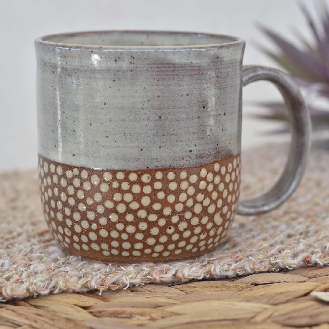 Rustic Cups 15 Oz Rustic Handmade Pottery Mug | Beige Spotted Softly Textured Dot ...