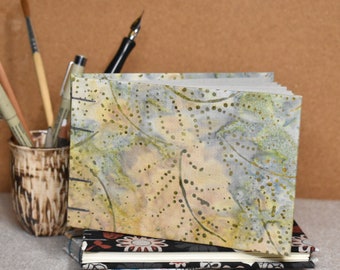 Unlined A6 Sketchbook, Notebook | Handmade Lay-Flat Journal with Cloth Cover | Coptic Bound Mix Media Sketchbook | Gift for Artist, Writer
