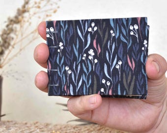 Handmade Pocket Lay-Flat Sketchbook | Premium 100% Rag Cotton | Artists Pocket Journal for Drawing, Ink, or Light Watercolor | Blue Floral