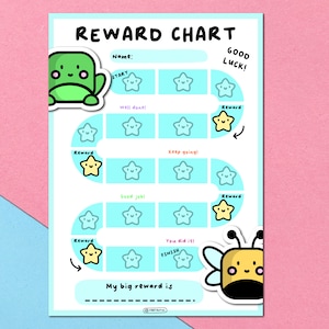 Reward Chart Bee and Frog Blue - Toddler Reward Chart - Child Reward Chart - Good Behaviour Chart - Kids Motivation